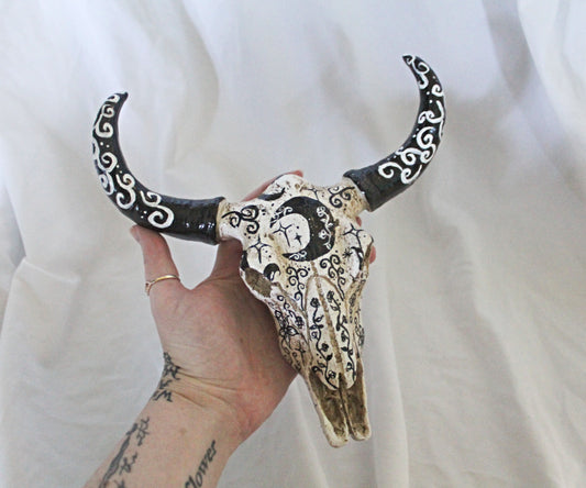 Hand Painted Bull Skull Wall Hanging