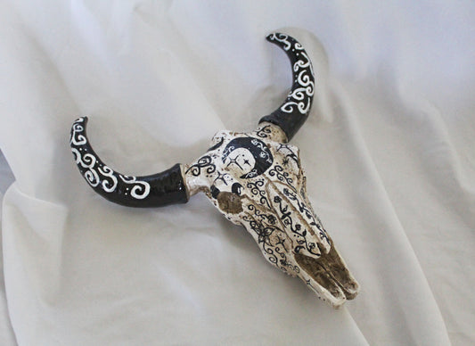 Hand Painted Bull Skull Wall Hanging