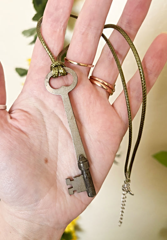 Vintage Key Necklace on Green Cord