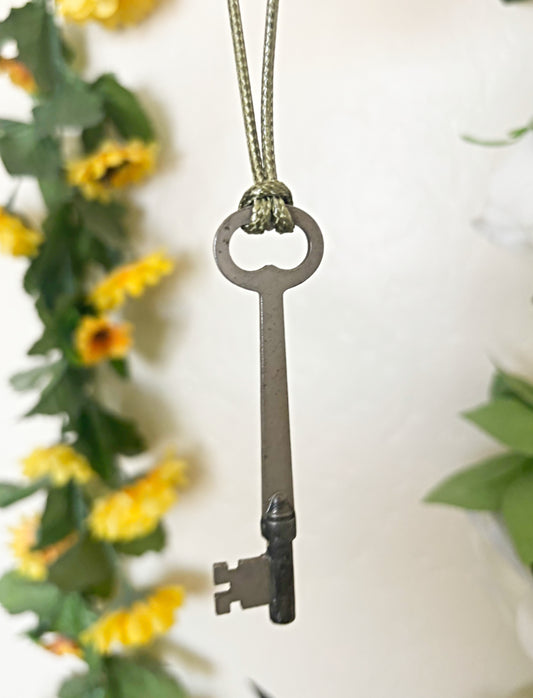 Vintage Key Necklace on Green Cord