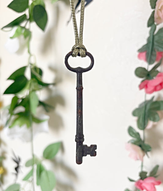 Vintage Key Necklace on Green Cord