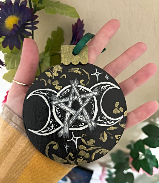 Hand Painted Triple Moon Pentacle Ornament