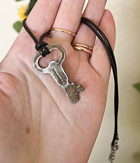 Vintage Key Necklace on Black Cord