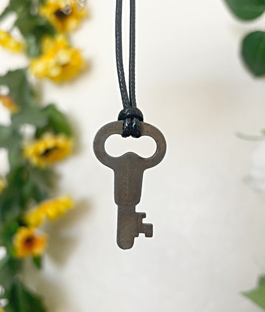 Vintage Key Necklace on Black Cord