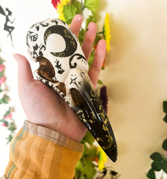 Hand Painted Raven Skull