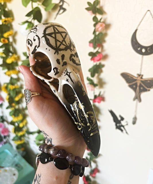 Hand Painted Raven Skull ft. Pentacle