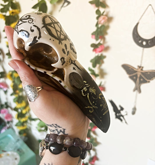 Hand Painted Raven Skull ft. Pentacle