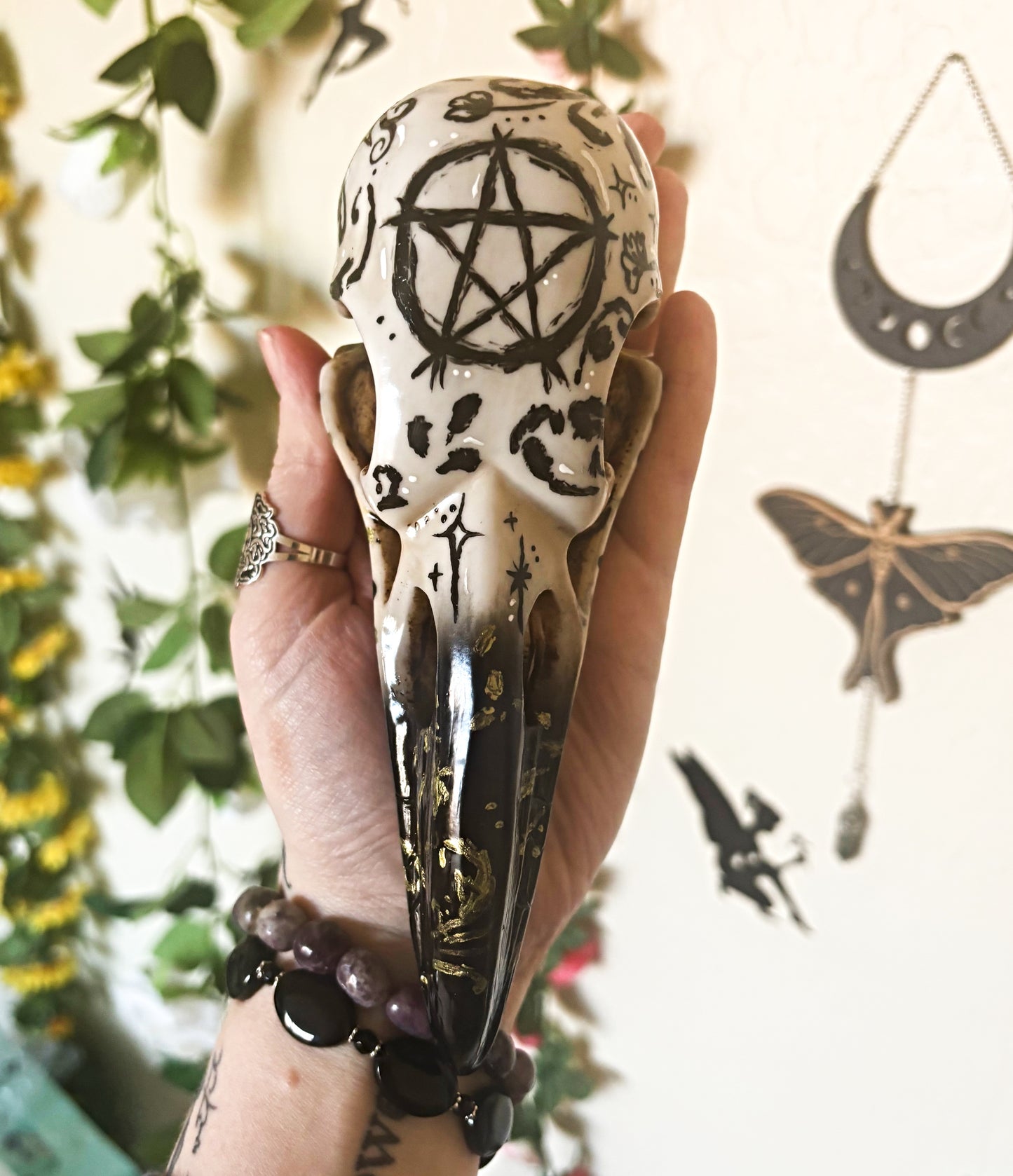 Hand Painted Raven Skull ft. Pentacle