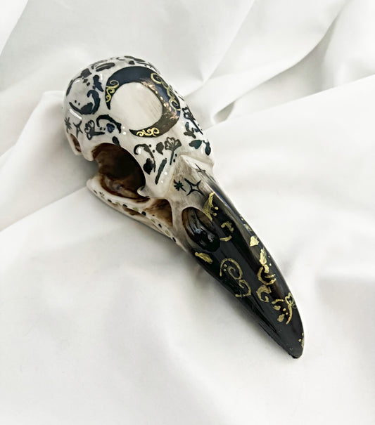 Hand Painted Raven Skull