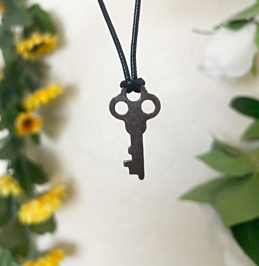 Vintage Key Necklace on Black Cord