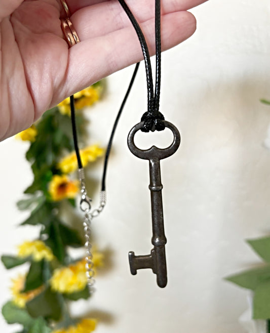 Vintage Key Necklace on Black Cord