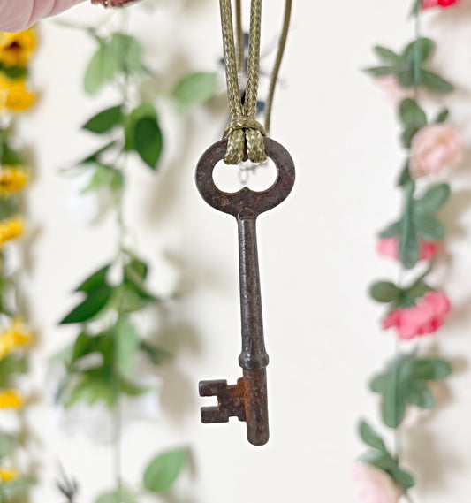 VIntage Key Necklace on Green Cord